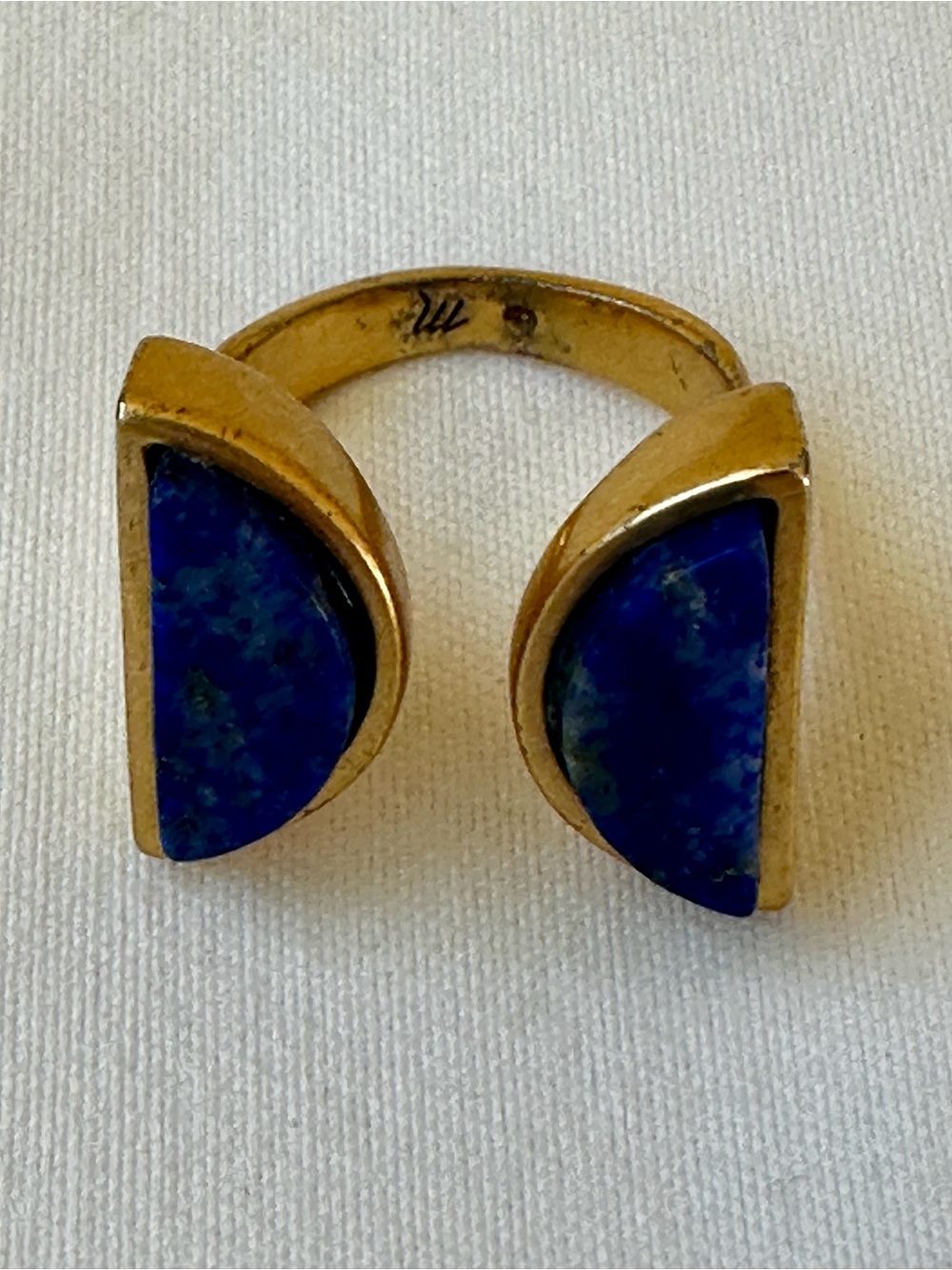 MADEWELL Crescent Moon Ring Blue Aventurine Stone Vintage Gold Statement Ring
